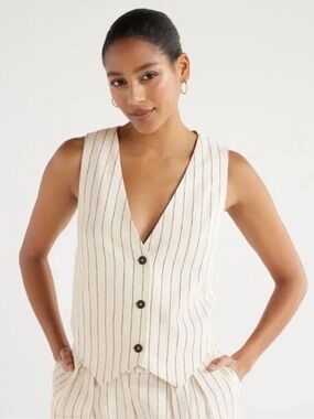 Scoop tailored pinstriped linen‎ vest size XL